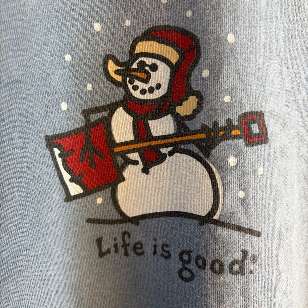 Life is Good blue snow man with shovel(guitar) long sleeve size large - Picture 5 of 7